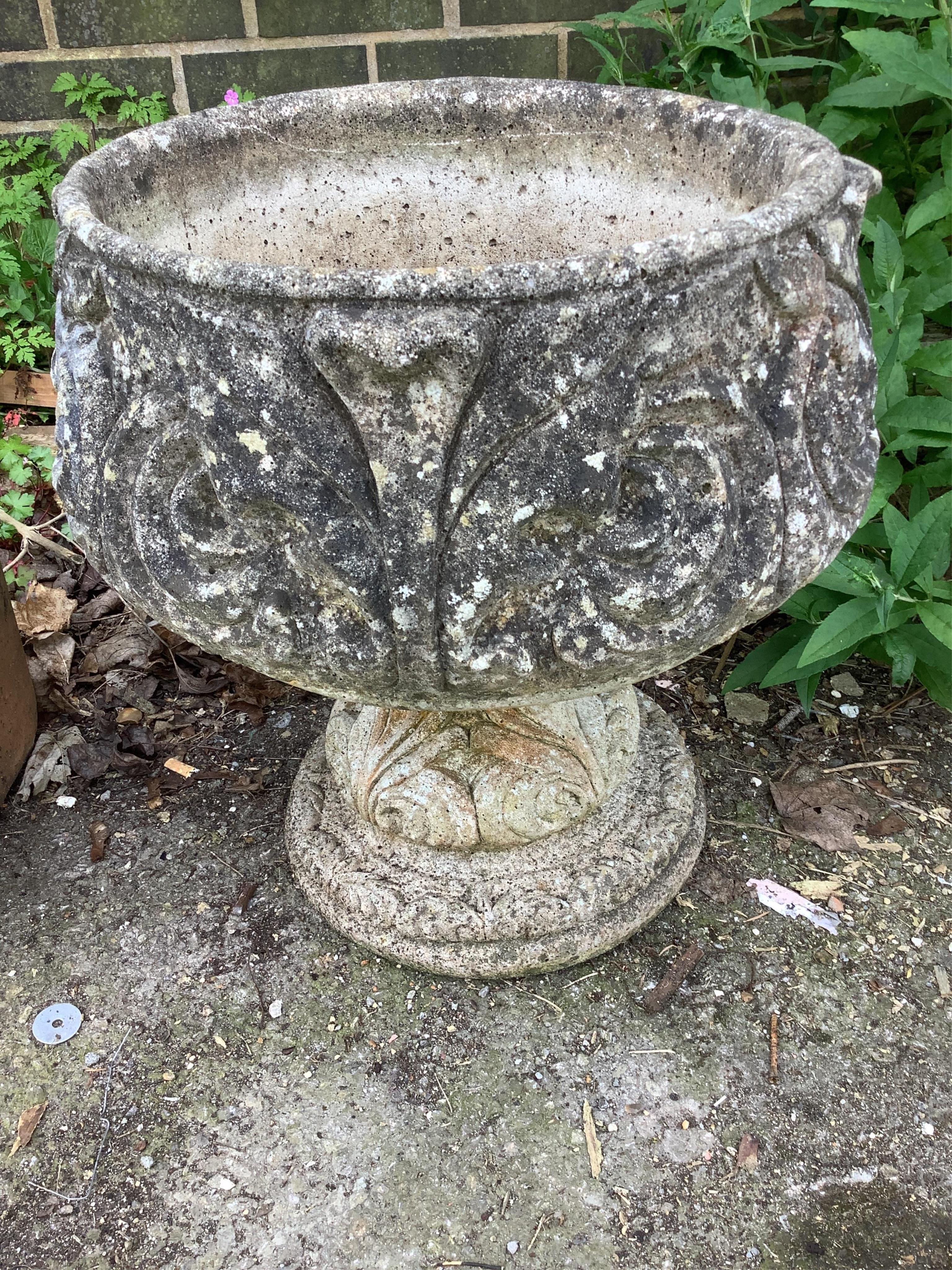 A 'Pan Art' reconstituted stone garden planter on a pedestal base, diameter 45cm, height 48cm